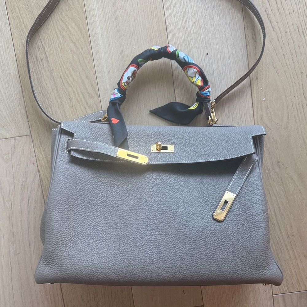 💟Hermes  Etoupe Kelly 35 gold hardware 100% authentic